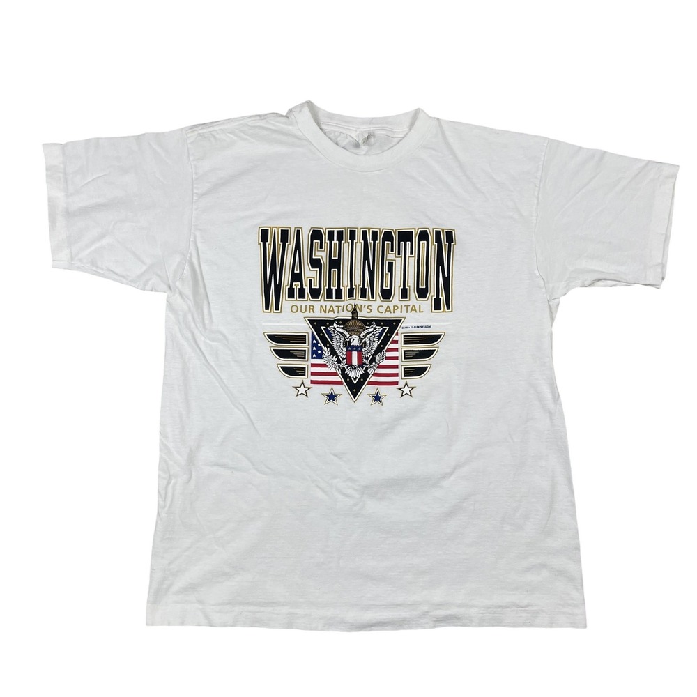 Vintage Washington DC Shirt Mens Large White Patriotic Eagle USA 90s Souvenir